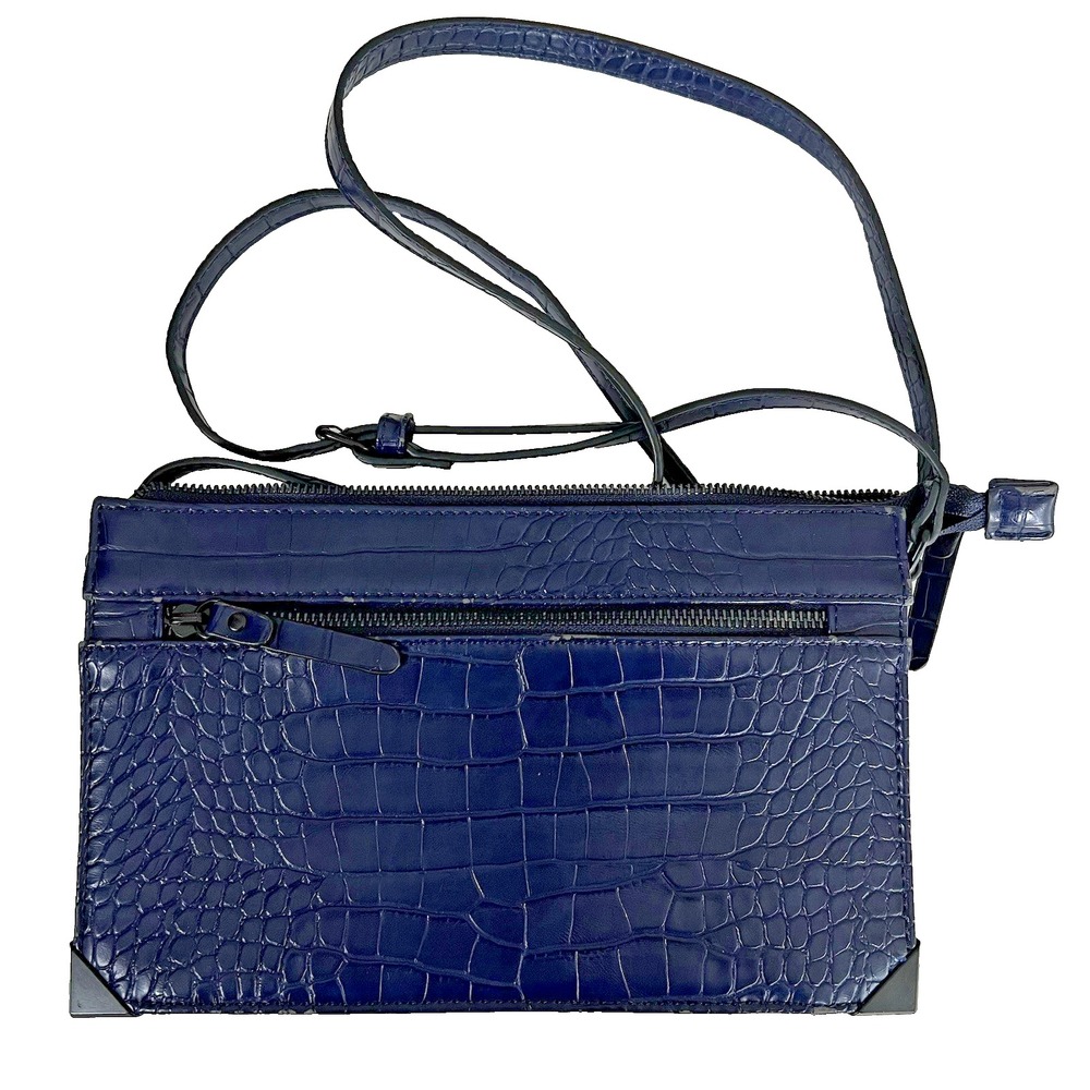 Kate & Alex Crossbody Bag Navy Blue Crocodile‎ Convertible Clutch Adjustable - Picture 2 of 5
